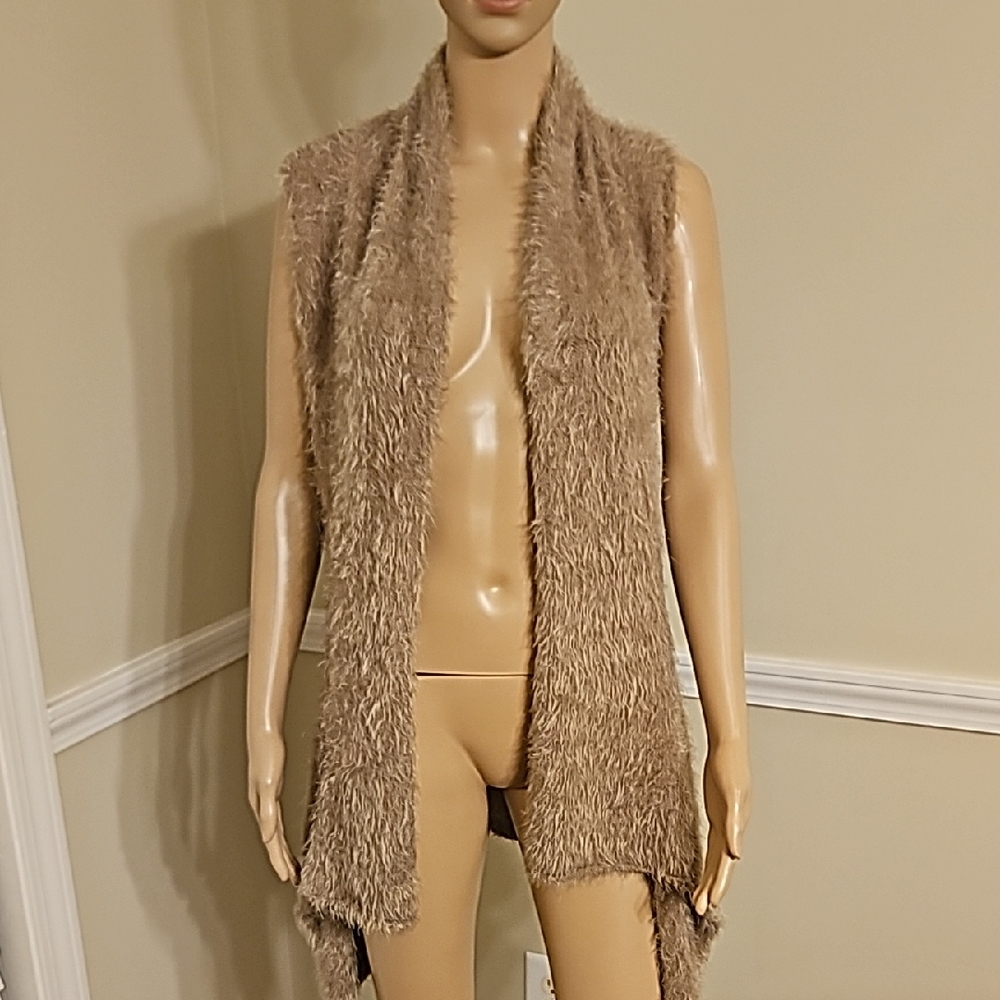 Women's Tan Fuzzy Vest